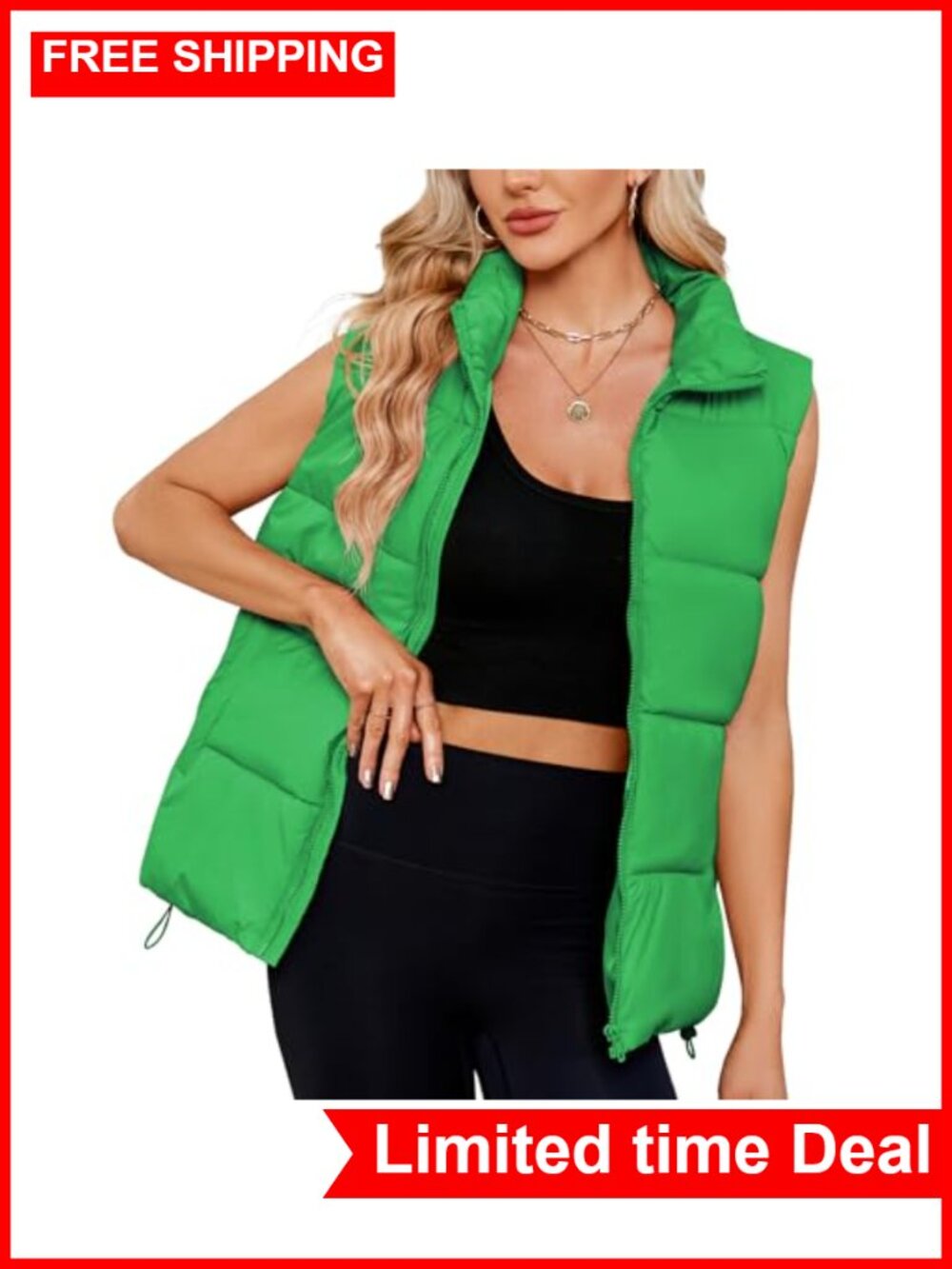 Puffer Vest Quilted Oversized Stand Collar Sleeveless with Pockets